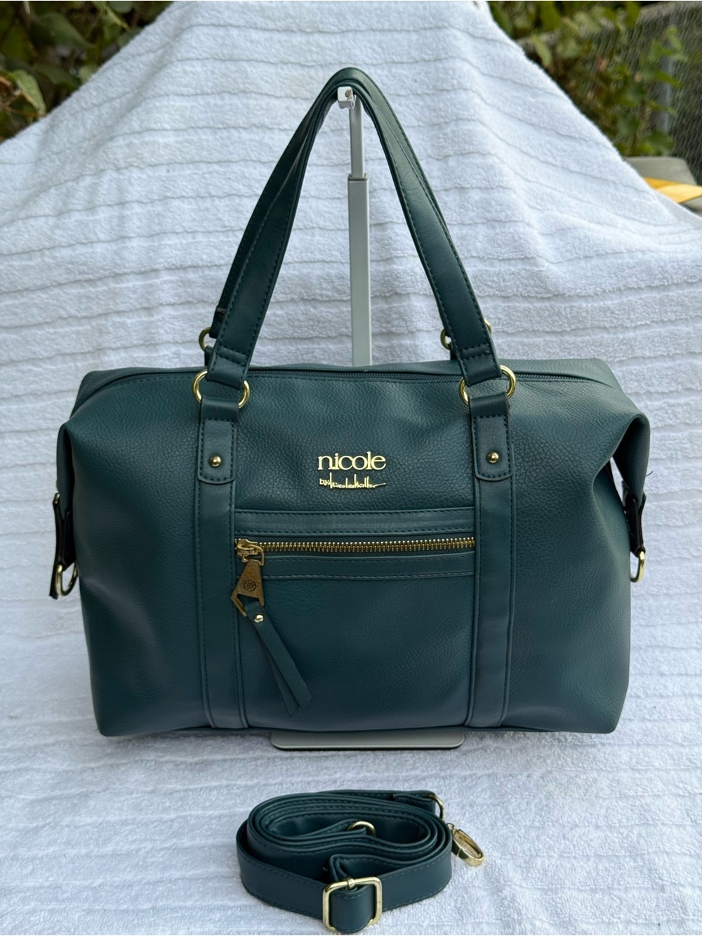 Nicole by Nicole Miller Teal/Turquiose Satchel Bag with Gold Hardware